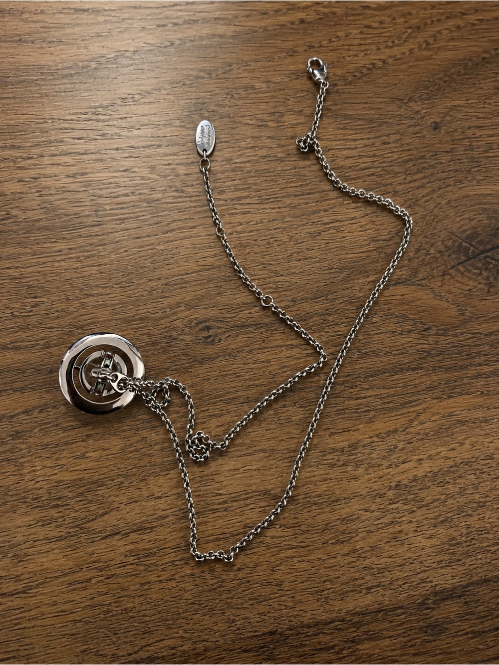 Vivienne Westwood Small Silver Orb Pendant Necklace with Red & Green Accent